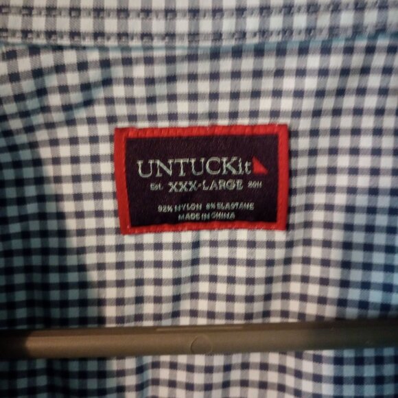 Mens Untuckit Godello Blue Check Button-Up Shirt Short Sleeve Size XXXL 3XL - Picture 4 of 16